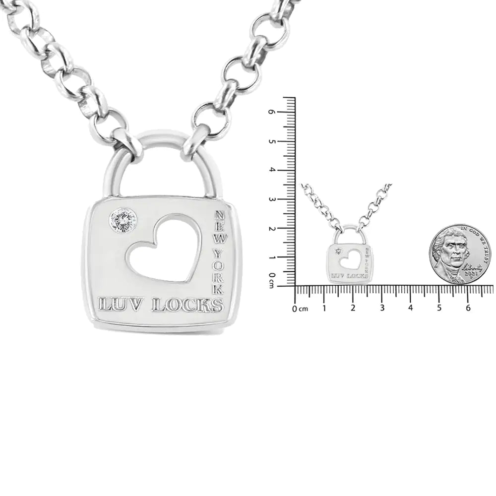 .925 Sterling Silver Diamond Accent Open Heart Love Lock Pendant 18" Necklace (I2-I3 Clarity, H-I Color)