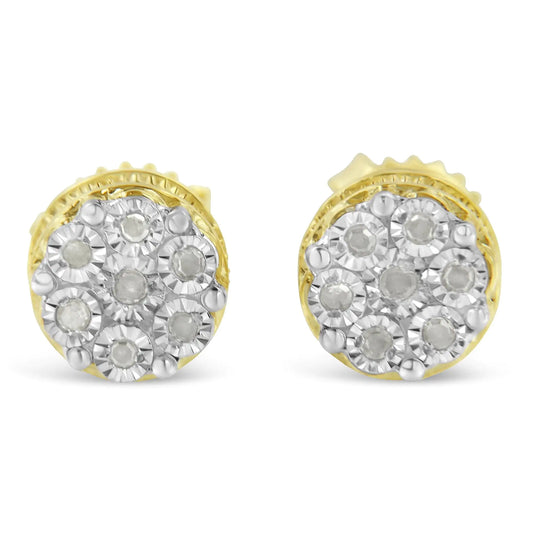 14K Yellow Gold Plated .925 Sterling Silver 1/7 Cttw Diamond Miracle Set Stud Earrings (I-J Color, I3 Promo Clarity)