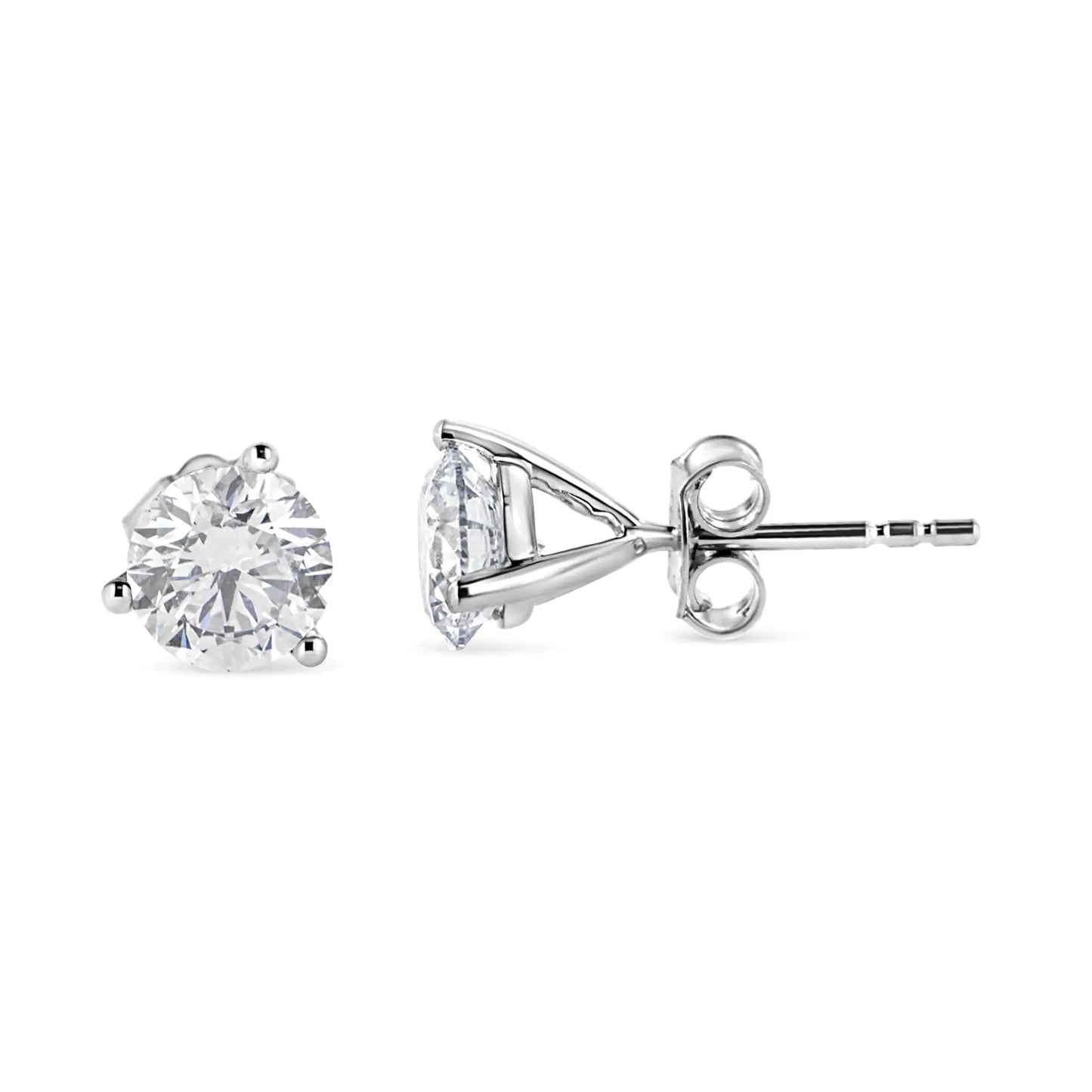 14K White Gold 2.0 Cttw 3-Prong Martini Set Brilliant Round-Cut Solitaire Lab Grown Diamond Screwback Stud Earrings (F-G Color, VS2-SI1 Clarity)