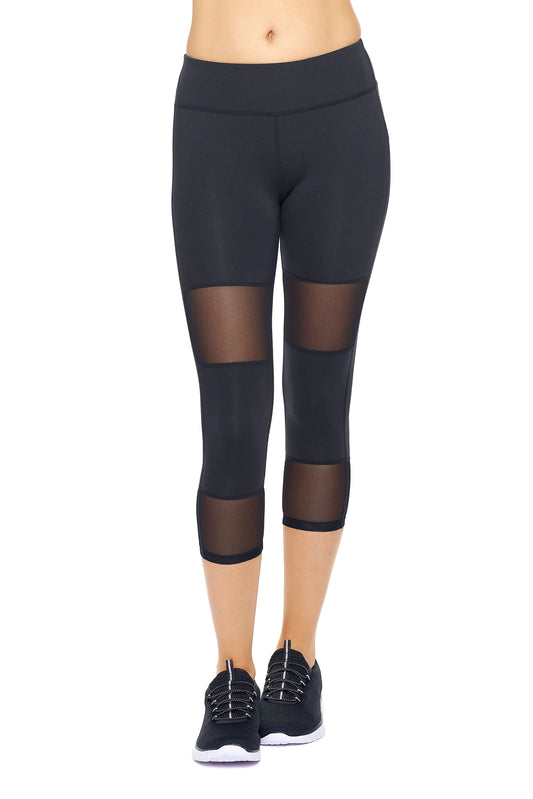 Women's Mid-Rise Double Mesh Panel Capri Leggings