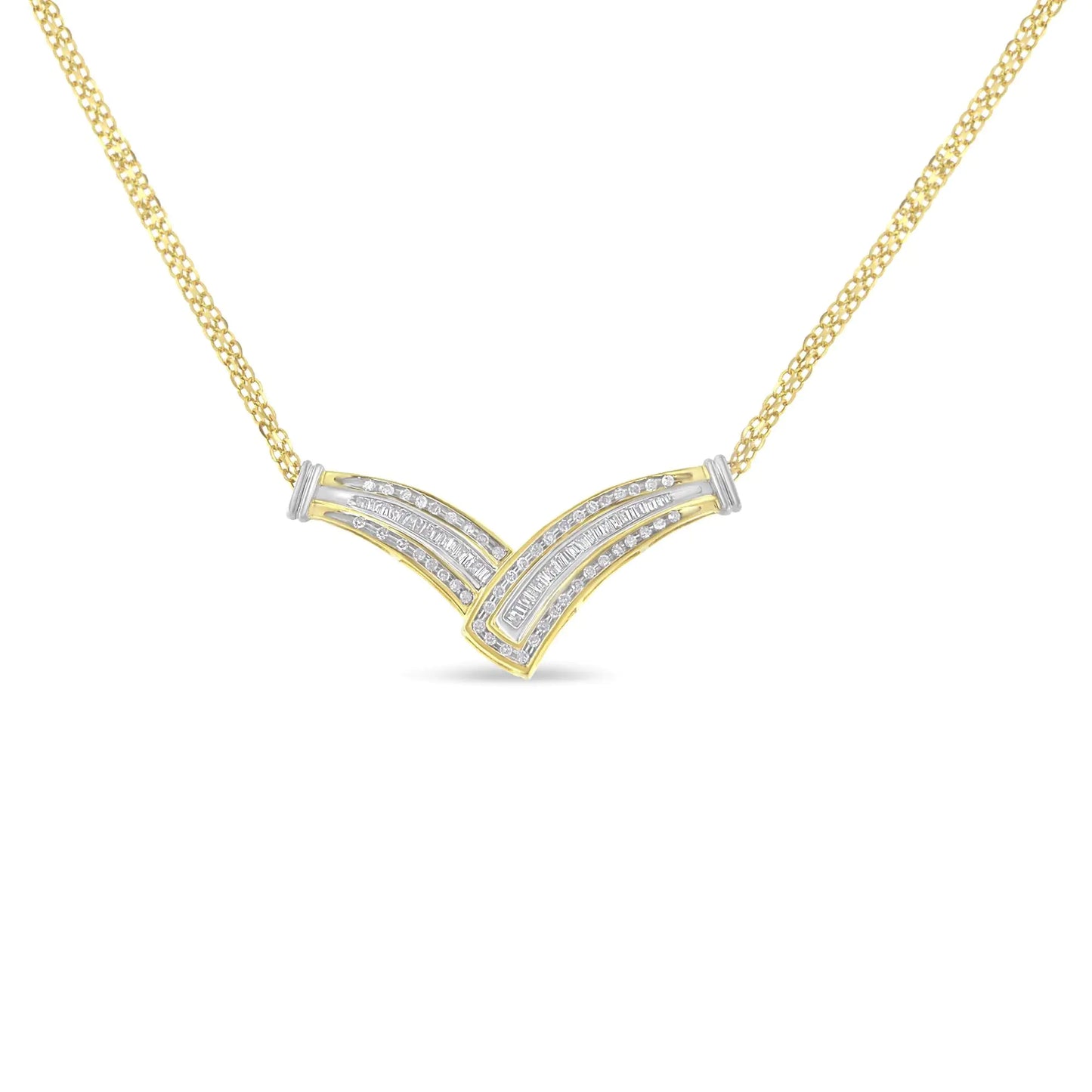 14K Yellow Gold 1/2 cttw Diamond V-Shape Pendant Necklace (I-J, I1-I2)