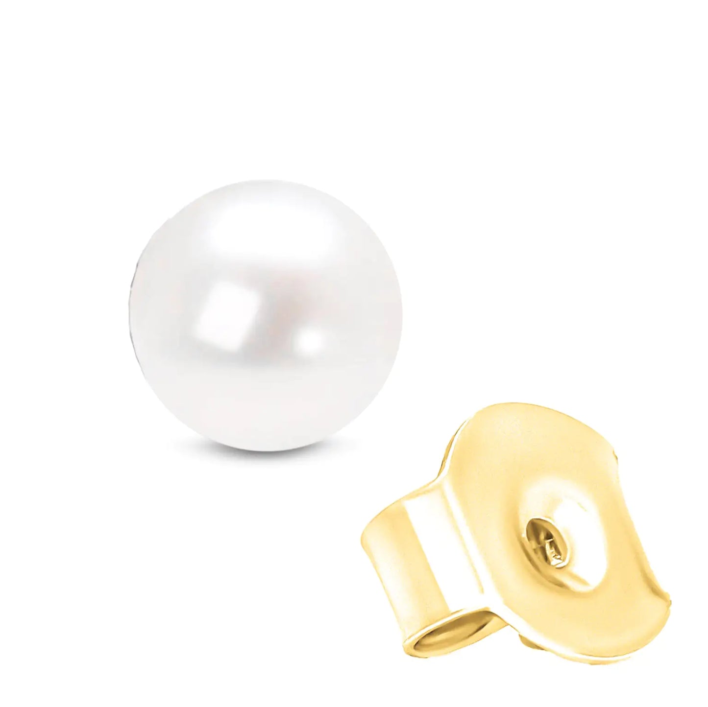 14K Gold Round White Saltwater Akoya Cultured Pearl Stud Earrings AAA+ Quality - Choice of MM Size