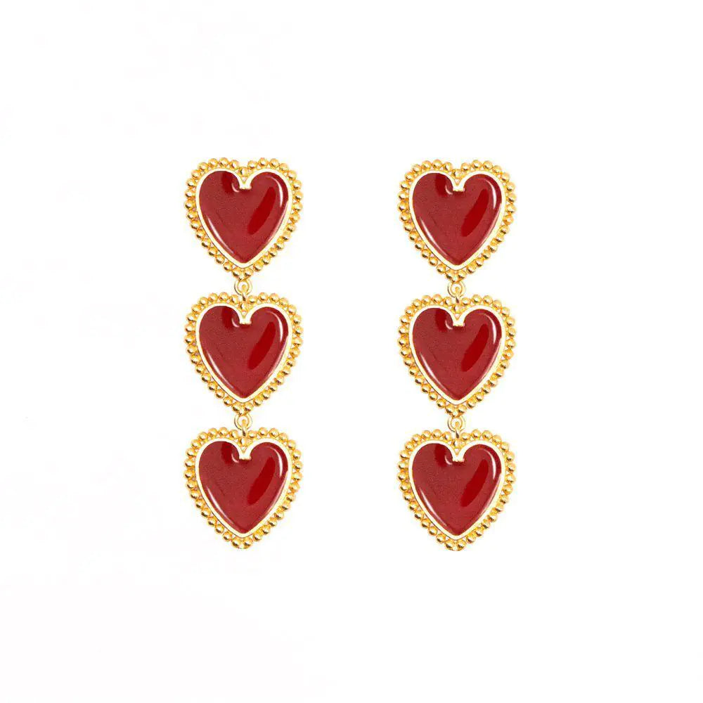 3 Red Hearts Earrings