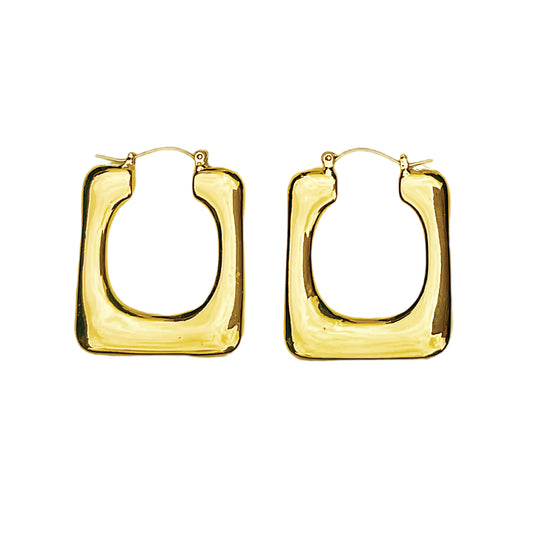 Gold Plated Pillow Rectangle Hoop Earrings - 1.25" Length