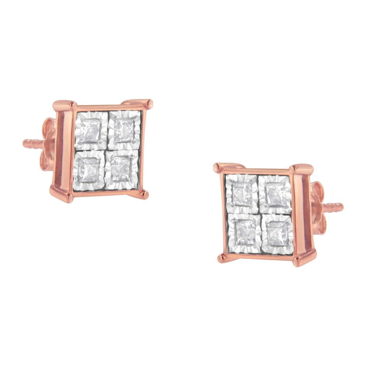 Rose Gold Plated Sterling Silver Diamond Composite Stud Earrings (3/4 cttw, J-K Color, I1-I2 Clarity)